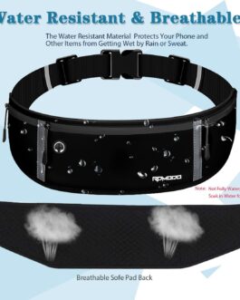 Running Belt for Men, Fanny Pack for Women, Waterproof Phone Holder for Running Workout Plus Size Adjustable Running Waist Belt Bag for iPhone 15 14 13 12 Pro Max Samsung Galaxy Note Pure Black