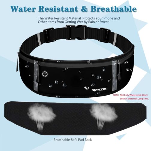 Running Belt for Men, Fanny Pack for Women, Waterproof Phone Holder for Running Workout Plus Size Adjustable Running Waist Belt Bag for iPhone 15 14 13 12 Pro Max Samsung Galaxy Note Pure Black - Image 2