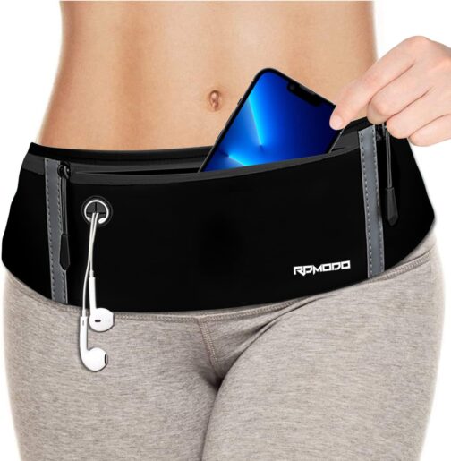 Running Belt for Men, Fanny Pack for Women, Waterproof Phone Holder for Running Workout Plus Size Adjustable Running Waist Belt Bag for iPhone 15 14 13 12 Pro Max Samsung Galaxy Note Pure Black - Image 6