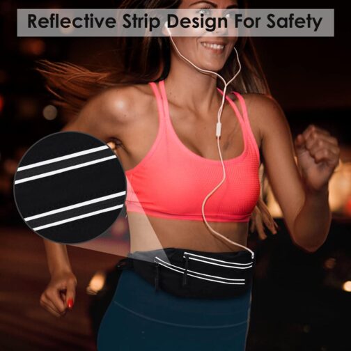 Running Belt for Men Women Waterproof Fanny Pack Crossbody Running Waist Bag Packs Running Pouch with 2 Pockets Elastic Running Belt Bag with Cell phone Port for Gym Workouts Travel Money Belt Black - Image 5