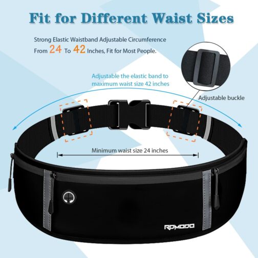 Running Belt for Men, Fanny Pack for Women, Waterproof Phone Holder for Running Workout Plus Size Adjustable Running Waist Belt Bag for iPhone 15 14 13 12 Pro Max Samsung Galaxy Note Pure Black - Image 5