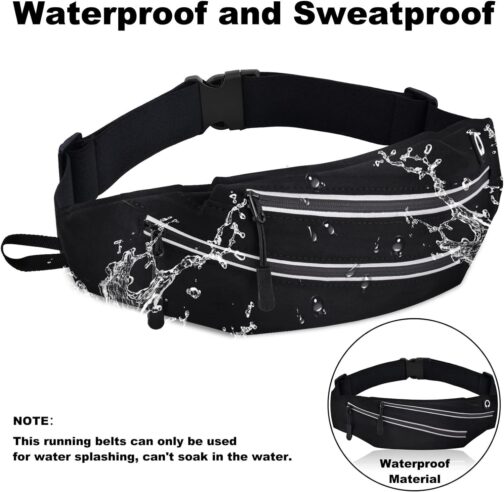 Running Belt for Men Women Waterproof Fanny Pack Crossbody Running Waist Bag Packs Running Pouch with 2 Pockets Elastic Running Belt Bag with Cell phone Port for Gym Workouts Travel Money Belt Black - Image 7