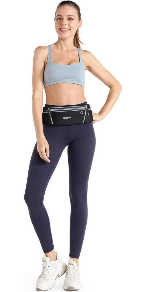 Running belt for Men Women with Extender Large Capacity Runner Waist Pack with 4 PocketsHiking Travel Camp Running Workout Belt BagReflective No Bounce Waist BagEasy Carry Large Phones black - Image 8