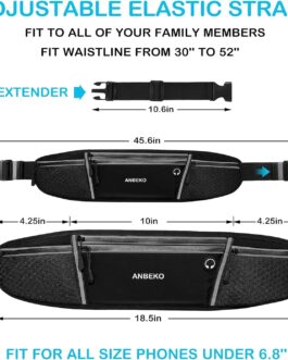 Running belt for Men Women with Extender Large Capacity Runner Waist Pack with 4 PocketsHiking Travel Camp Running Workout Belt BagReflective No Bounce Waist BagEasy Carry Large Phones black