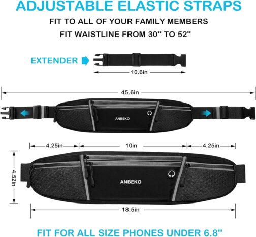 Running belt for Men Women with Extender Large Capacity Runner Waist Pack with 4 PocketsHiking Travel Camp Running Workout Belt BagReflective No Bounce Waist BagEasy Carry Large Phones black - Image 2