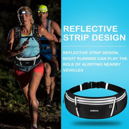 Running belt for Men Women with Extender Large Capacity Runner Waist Pack with 4 PocketsHiking Travel Camp Running Workout Belt BagReflective No Bounce Waist BagEasy Carry Large Phones black - Image 3