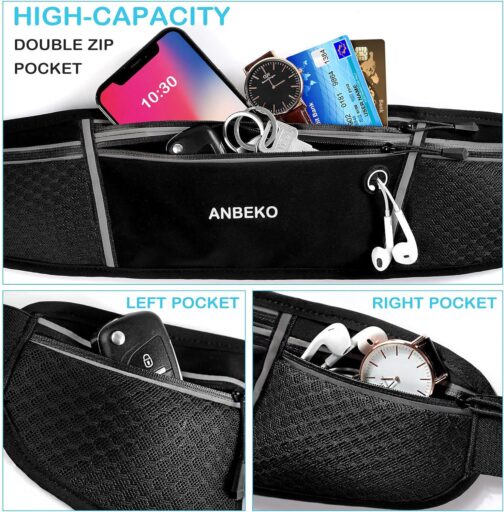 Running belt for Men Women with Extender Large Capacity Runner Waist Pack with 4 PocketsHiking Travel Camp Running Workout Belt BagReflective No Bounce Waist BagEasy Carry Large Phones black - Image 4