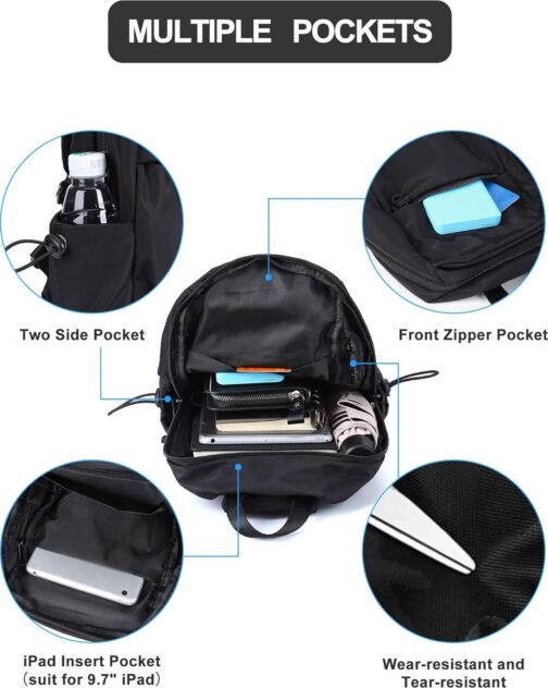 SEAFEW Small Black Sling Crossbody Backpack Shoulder Bag for Men Women, Lightweight One Strap Sling Bag Backpack for Hiking Walking Biking Travel Cycling USB Charger Port-Nylon - Image 5