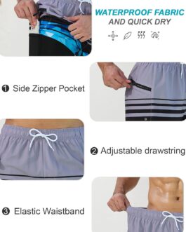 SILKWORLD Mens Swim Trunks 7  with Compression Lining Quick Dry Bathing Suits for Men Swim Shorts Swimwear Zipper Pockets
