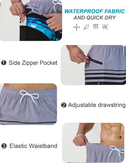 SILKWORLD Mens Swim Trunks 7  with Compression Lining Quick Dry Bathing Suits for Men Swim Shorts Swimwear Zipper Pockets - Image 2