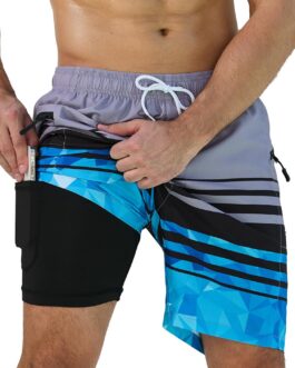 SILKWORLD Mens Swim Trunks 7  with Compression Lining Quick Dry Bathing Suits for Men Swim Shorts Swimwear Zipper Pockets