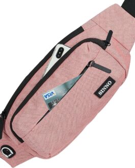 SINNO Large Crossbody Fanny Pack for Women Men Belt Bag With 4-Zipper Pockets for Travel Running Hiking Workout Dog Walking Outdoors Sport Fishing Waist Pack Bag Carrying All Phones
