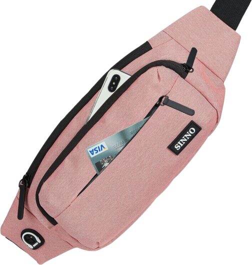 SINNO Large Crossbody Fanny Pack for Women Men Belt Bag With 4-Zipper Pockets for Travel Running Hiking Workout Dog Walking Outdoors Sport Fishing Waist Pack Bag Carrying All Phones