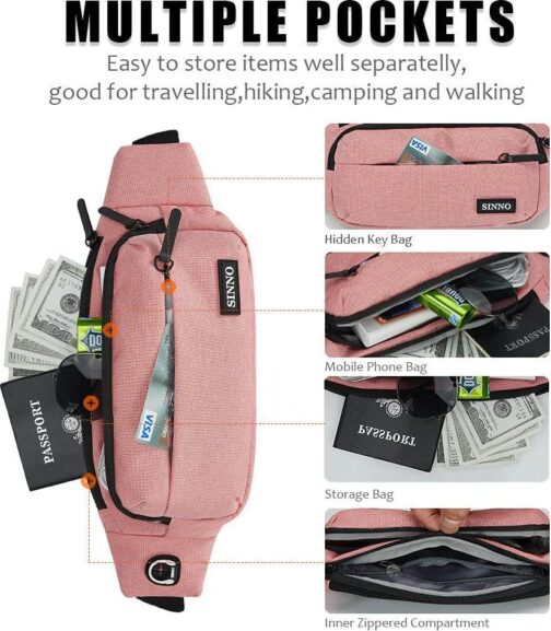 SINNO Large Crossbody Fanny Pack for Women Men Belt Bag With 4-Zipper Pockets for Travel Running Hiking Workout Dog Walking Outdoors Sport Fishing Waist Pack Bag Carrying All Phones - Image 3