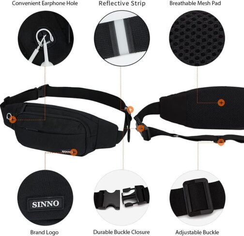 SINNO Large Crossbody Fanny Pack for Women Men Belt Bag With 4-Zipper Pockets for Travel Running Hiking Workout Dog Walking Outdoors Sport Fishing Waist Pack Bag Carrying All Phones - Image 5