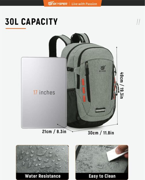 SKYSPER Hiking Backpack 30L Lightweight Travel Backpack Hiking Day Pack for Men Women(Grey) - Image 4