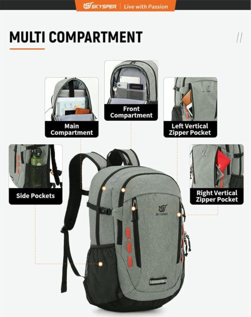SKYSPER Hiking Backpack 30L Lightweight Travel Backpack Hiking Day Pack for Men Women(Grey) - Image 2