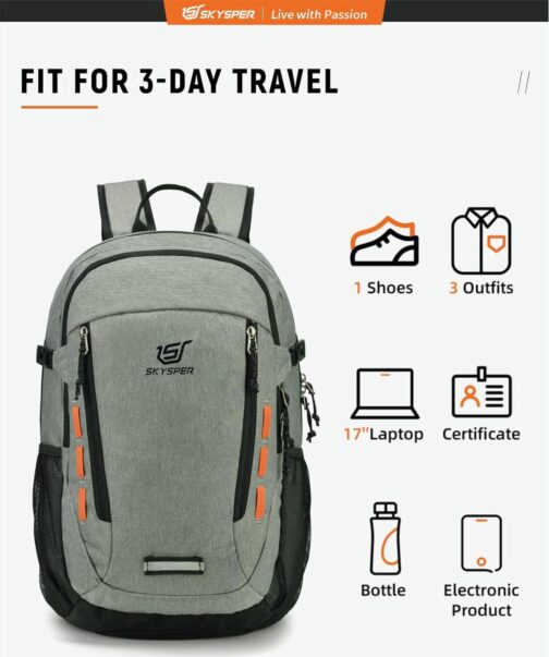 SKYSPER Hiking Backpack 30L Lightweight Travel Backpack Hiking Day Pack for Men Women(Grey) - Image 5