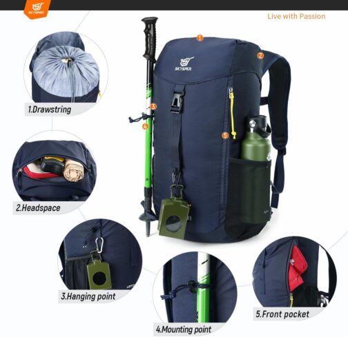 SKYSPER Hiking Backpack Small, 25L Lightweight Travel Daypack Breathable Backpacking Backpacks for Men Women - Image 2