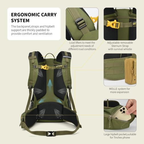 SKYSPER Hiking Backpack for Men Women, 35L Travel Backpack Waterproof Camping Backpack Outdoor Lightweight Daypack - Image 4