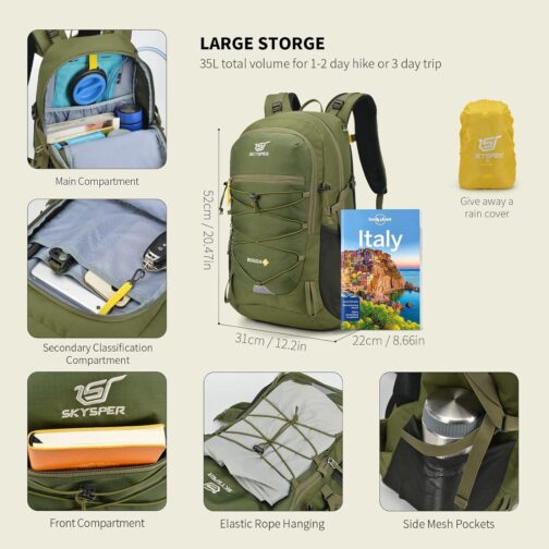 SKYSPER Hiking Backpack for Men Women, 35L Travel Backpack Waterproof Camping Backpack Outdoor Lightweight Daypack - Image 6