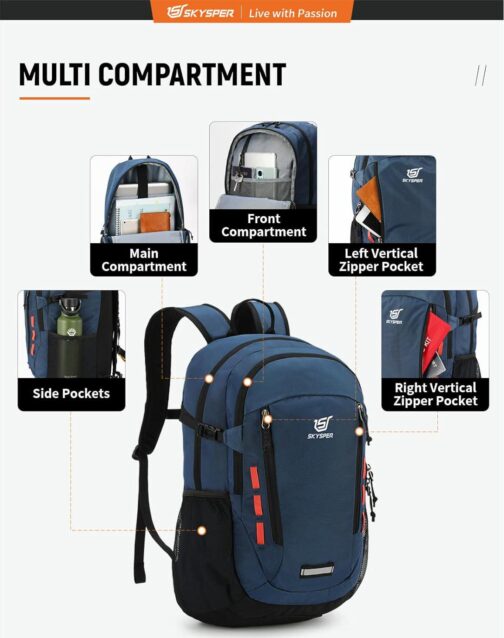 SKYSPER Hiking Backpack 30L Lightweight Travel Backpack Hiking Day Pack for Men Women(Blue) - Image 2