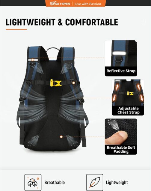 SKYSPER Hiking Backpack 30L Lightweight Travel Backpack Hiking Day Pack for Men Women(Blue) - Image 3