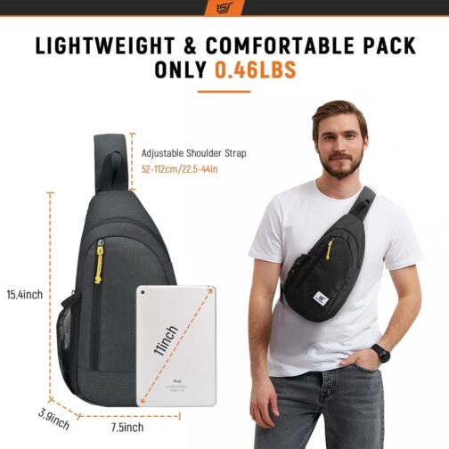 SKYSPER Sling Bag RFID Crossbody Sling Backpack Cross Body Shoulder Travel Bag Hiking Daypack for Women Men(Black) - Image 6