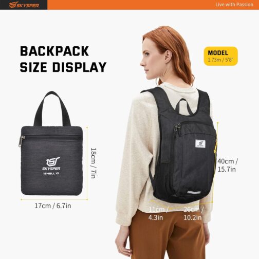 SKYSPER Small Daypack 10L Hiking Backpack Packable Lightweight Travel Day Pack for Women Men(Black) - Image 6