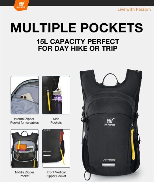 SKYSPER Small Hiking Backpack 15L Lightweight Travel Daypack for Camping Travelling Breathable Walking Daybag for Women Men - Image 3