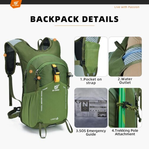 SKYSPER Small Hiking Backpack - 15L Travel Daypack Lightweight Bag Water Resistant Hiking Backpacks for Women Men - Image 3