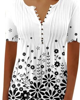 SMIDOW Plus Size Tunic Tops for Women Trendy 2024 Boho Floral Shirts Short Sleeve Notch v Neck t-Shirt Graphic Tees Blouse