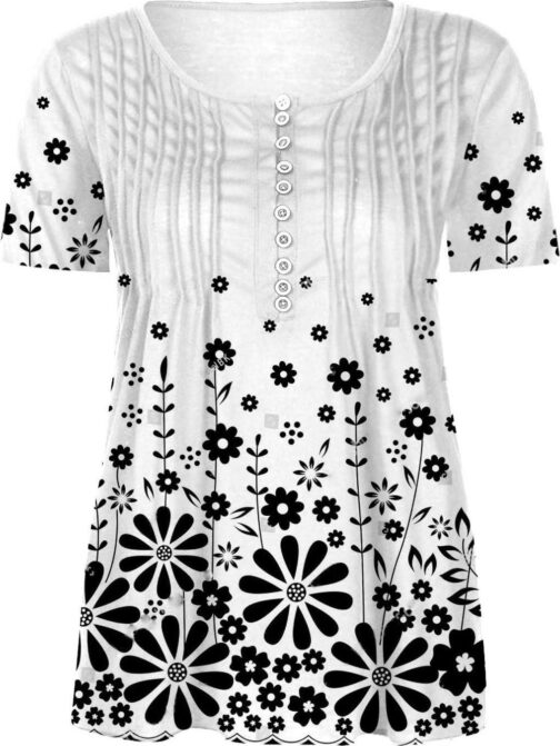 SMIDOW Plus Size Tunic Tops for Women Trendy 2024 Boho Floral Shirts Short Sleeve Notch v Neck t-Shirt Graphic Tees Blouse - Image 3