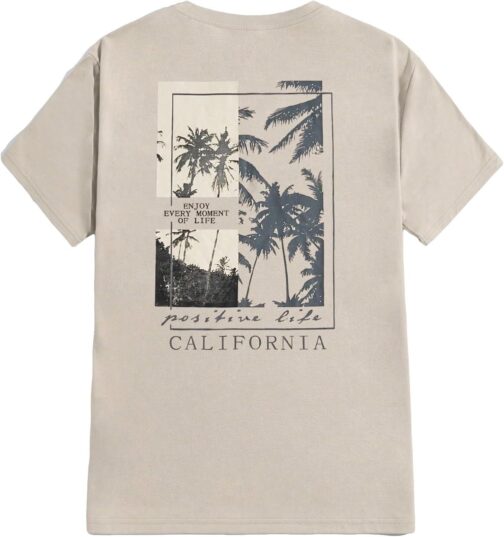 SOLY HUX Men's Graphic Tees Letter Print Short Sleeve T Shirts Summer Casual Tee Top Tropical Beige S