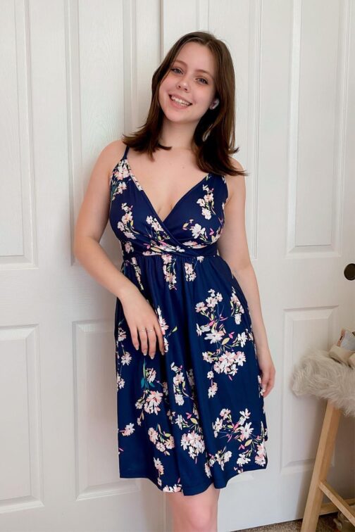 STYLEWORD Womens' 2024 V Neck Floral/Solid Spaghetti Strap Summer Casual Swing Sundress with Pocket - Image 5