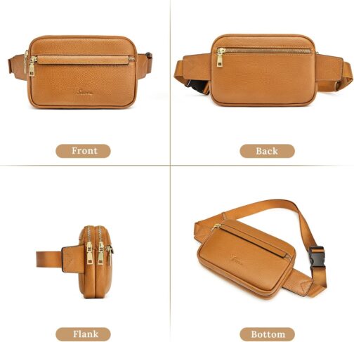 S-ZONE Fanny Packs for Women, Genuine Leather RFID Blocking Crossbody Bags Purses, Sling Waist Bag, Fashionable Chest Bag, Gifts Travel Running Adjustable Strap Men Brown - Image 9