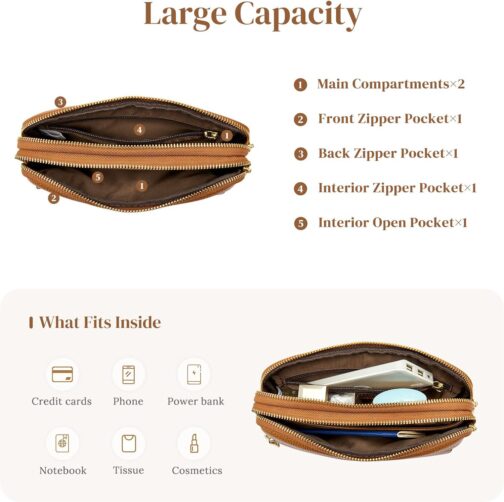 S-ZONE Fanny Packs for Women, Genuine Leather RFID Blocking Crossbody Bags Purses, Sling Waist Bag, Fashionable Chest Bag, Gifts Travel Running Adjustable Strap Men Brown - Image 6