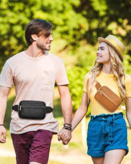 S-ZONE Fanny Packs for Women, Genuine Leather RFID Blocking Crossbody Bags Purses, Sling Waist Bag, Fashionable Chest Bag, Gifts Travel Running Adjustable Strap Men Brown