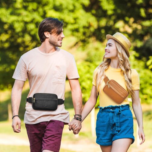 S-ZONE Fanny Packs for Women, Genuine Leather RFID Blocking Crossbody Bags Purses, Sling Waist Bag, Fashionable Chest Bag, Gifts Travel Running Adjustable Strap Men Brown - Image 2