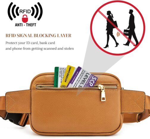 S-ZONE Fanny Packs for Women, Genuine Leather RFID Blocking Crossbody Bags Purses, Sling Waist Bag, Fashionable Chest Bag, Gifts Travel Running Adjustable Strap Men Brown - Image 3