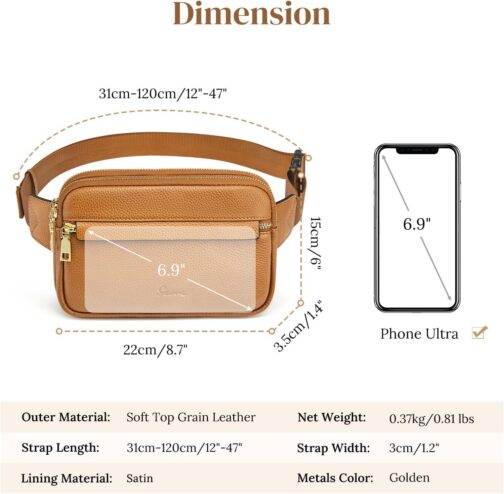 S-ZONE Fanny Packs for Women, Genuine Leather RFID Blocking Crossbody Bags Purses, Sling Waist Bag, Fashionable Chest Bag, Gifts Travel Running Adjustable Strap Men Brown - Image 5