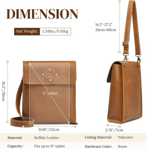 S-ZONE Top Grain Leather Crossbody Satchel Bags for Women Men Flap-style Shoulder Messenger Bag - Image 3