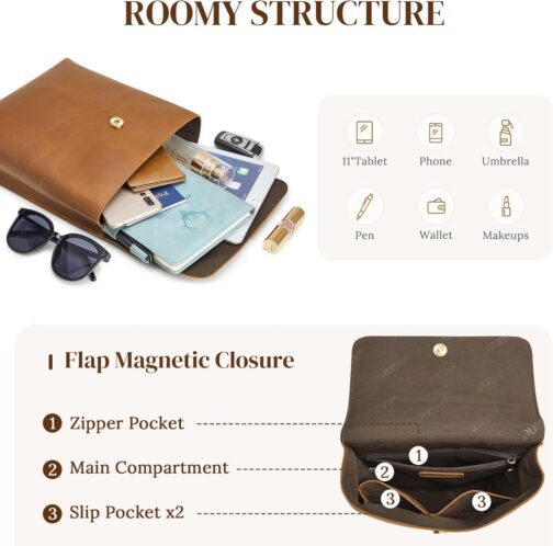 S-ZONE Top Grain Leather Crossbody Satchel Bags for Women Men Flap-style Shoulder Messenger Bag - Image 4