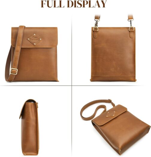 S-ZONE Top Grain Leather Crossbody Satchel Bags for Women Men Flap-style Shoulder Messenger Bag - Image 6