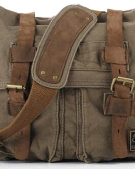 Sechunk Vintage Military Leather Canvas Laptop Messenger Bag, Medium