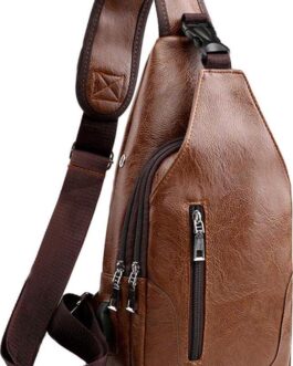 Seoky Rop Men Sling Bag Anti Theft Shoulder Bag Small Leather Crossbody Sling Backpack with USB Charge Port