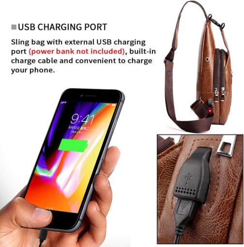 Seoky Rop Men Sling Bag Anti Theft Shoulder Bag Small Leather Crossbody Sling Backpack with USB Charge Port - Image 3