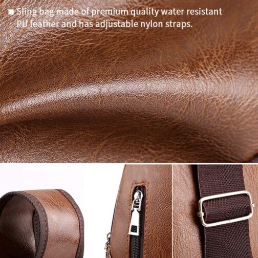 Seoky Rop Men Sling Bag Anti Theft Shoulder Bag Small Leather Crossbody Sling Backpack with USB Charge Port - Image 5