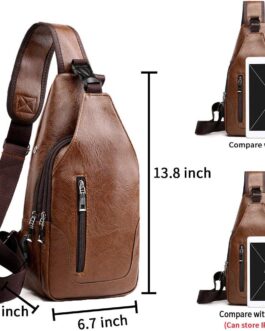 Seoky Rop Men Sling Bag Anti Theft Shoulder Bag Small Leather Crossbody Sling Backpack with USB Charge Port