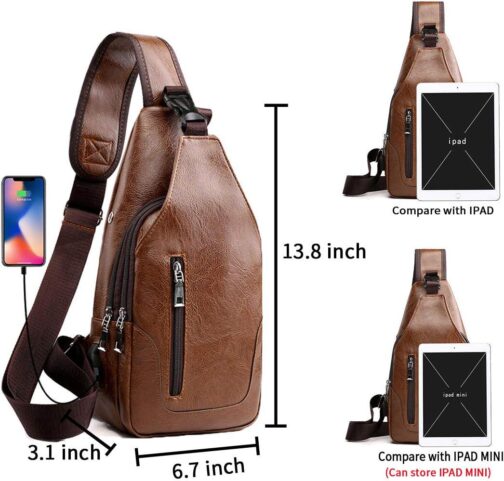 Seoky Rop Men Sling Bag Anti Theft Shoulder Bag Small Leather Crossbody Sling Backpack with USB Charge Port - Image 2